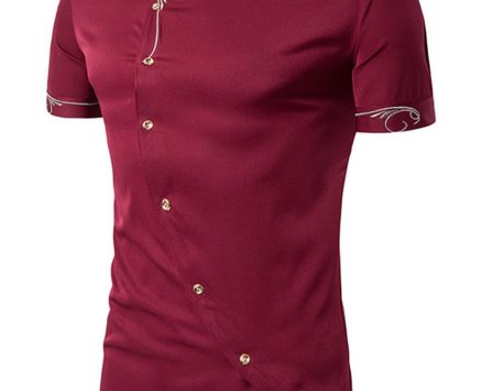 Ericdress Iregular Plain Printed Short Sleeve Stand Collar Men’s Shirt