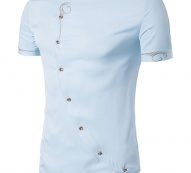 Ericdress Iregular Plain Printed Short Sleeve Stand Collar Men’s Shirt