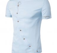 Ericdress Iregular Plain Printed Short Sleeve Stand Collar Men’s Shirt