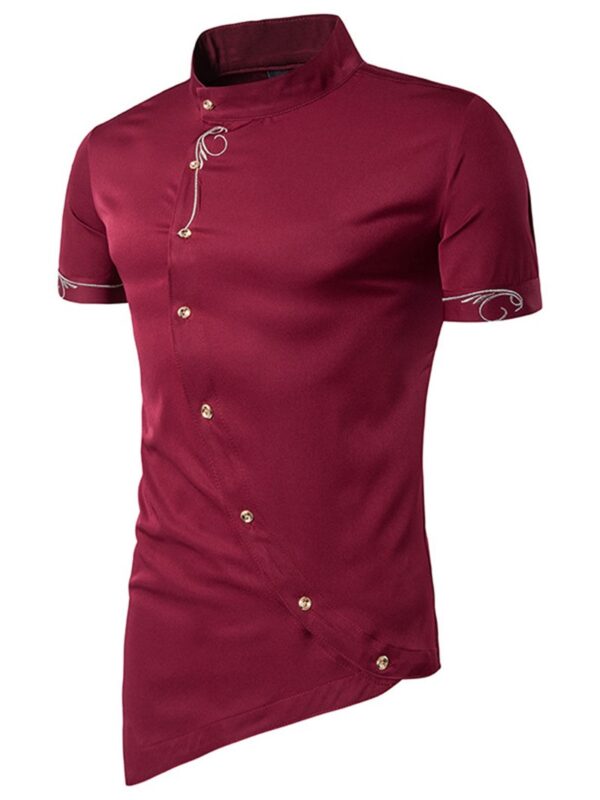 Ericdress Iregular Plain Printed Short Sleeve Stand Collar Men's Shirt