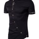 Ericdress Iregular Plain Printed Short Sleeve Stand Collar Men’s Shirt