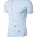 Ericdress Iregular Plain Printed Short Sleeve Stand Collar Men’s Shirt