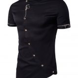 Ericdress Iregular Plain Printed Short Sleeve Stand Collar Men’s Shirt
