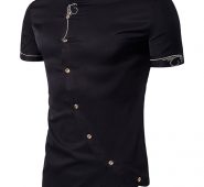 Ericdress Iregular Plain Printed Short Sleeve Stand Collar Men’s Shirt