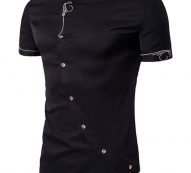 Ericdress Iregular Plain Printed Short Sleeve Stand Collar Men’s Shirt