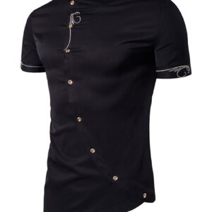 Ericdress Iregular Plain Printed Short Sleeve Stand Collar Men's Shirt