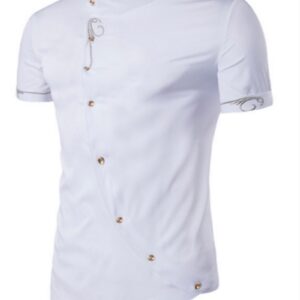 Ericdress Iregular Plain Printed Short Sleeve Stand Collar Men's Shirt