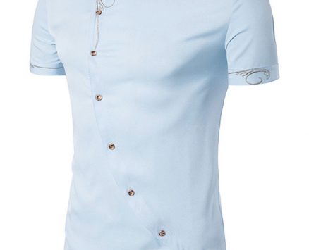 Ericdress Iregular Plain Printed Short Sleeve Stand Collar Men’s Shirt