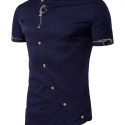 Ericdress Iregular Plain Printed Short Sleeve Stand Collar Men’s Shirt