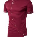 Ericdress Iregular Plain Printed Short Sleeve Stand Collar Men’s Shirt