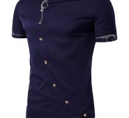 Ericdress Iregular Plain Printed Short Sleeve Stand Collar Men’s Shirt