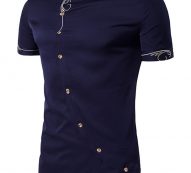 Ericdress Iregular Plain Printed Short Sleeve Stand Collar Men’s Shirt