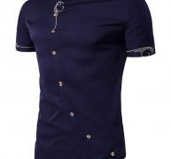 Ericdress Iregular Plain Printed Short Sleeve Stand Collar Men’s Shirt