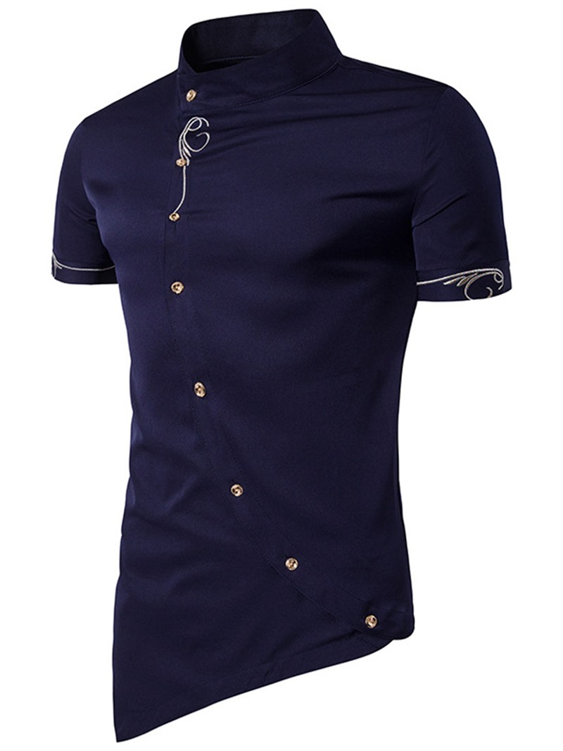 Ericdress Iregular Plain Printed Short Sleeve Stand Collar Men's Shirt