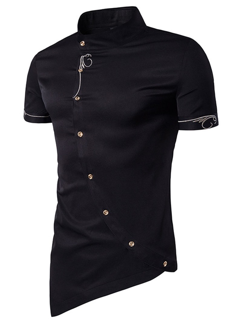 Ericdress Iregular Plain Printed Short Sleeve Stand Collar Men's Shirt