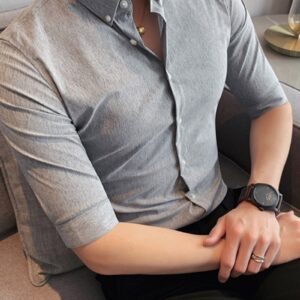 Ericdress Lapel Button Plain Slim Single-Breasted Men's Shirt