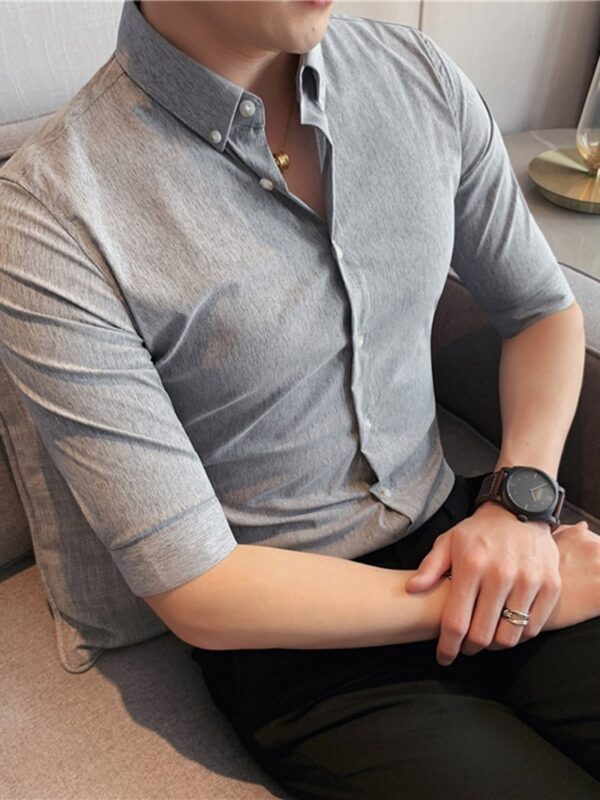 Ericdress Lapel Button Plain Slim Single-Breasted Men's Shirt