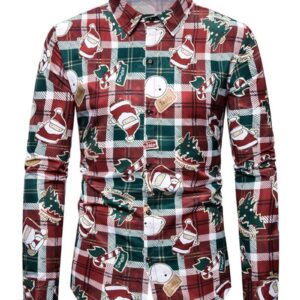 Ericdress Lapel Cartoon Casual Slim Christmas Men's Shirt