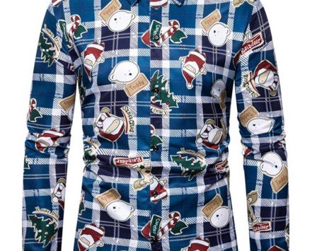 Ericdress Lapel Cartoon Casual Slim Christmas Men’s Shirt