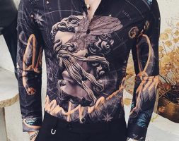 Ericdress Lapel Casual Style Print Slim Men’s Shirt