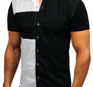 Ericdress Lapel Color Block Casual Slim Triple-Breasted Men’s Shirt