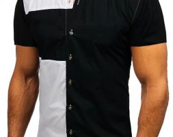 Ericdress Lapel Color Block Casual Slim Triple-Breasted Men’s Shirt