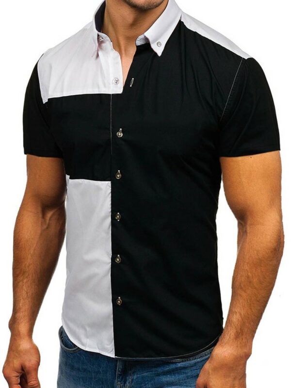 Ericdress Lapel Color Block Casual Slim Triple-Breasted Men's Shirt