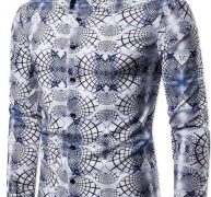 Ericdress Lapel Color Block Print Slim Single-Breasted Men’s Shirt