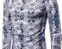 Ericdress Lapel Color Block Print Slim Single-Breasted Men’s Shirt