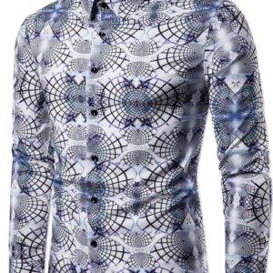 Ericdress Lapel Color Block Print Slim Single-Breasted Men's Shirt