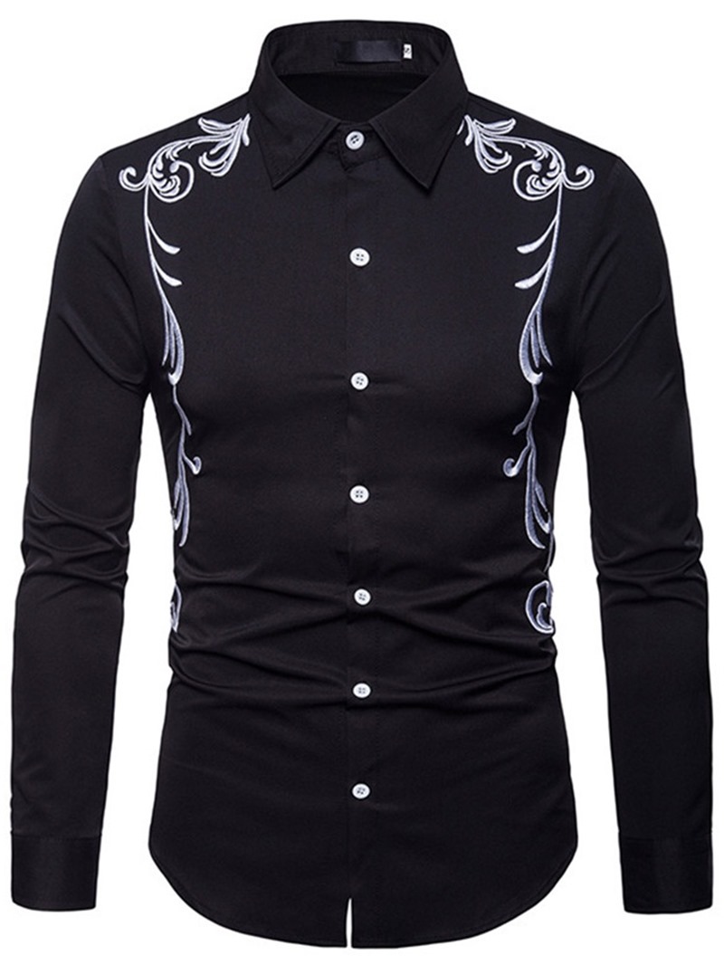 Ericdress Lapel Embroidery Slim Single-Breasted Men's Shirt