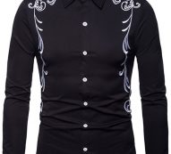 Ericdress Lapel Embroidery Slim Single-Breasted Men’s Shirt