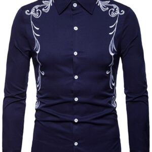 Ericdress Lapel Embroidery Slim Single-Breasted Men's Shirt