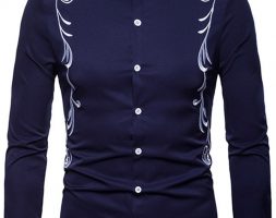 Ericdress Lapel Embroidery Slim Single-Breasted Men’s Shirt