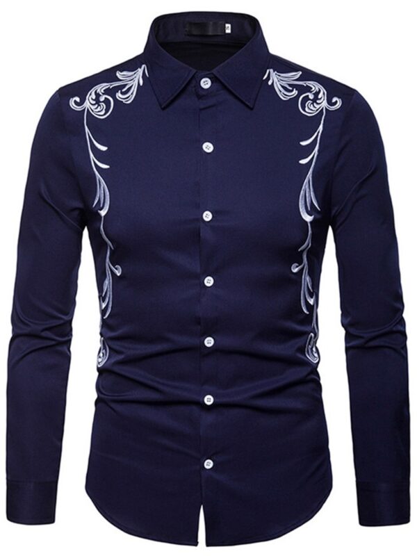 Ericdress Lapel Embroidery Slim Single-Breasted Men's Shirt