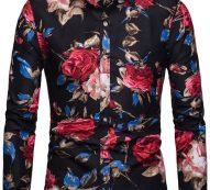 Ericdress Lapel European Floral Slim Single-Breasted Men’s Shirt