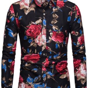 Ericdress Lapel European Floral Slim Single-Breasted Men's Shirt