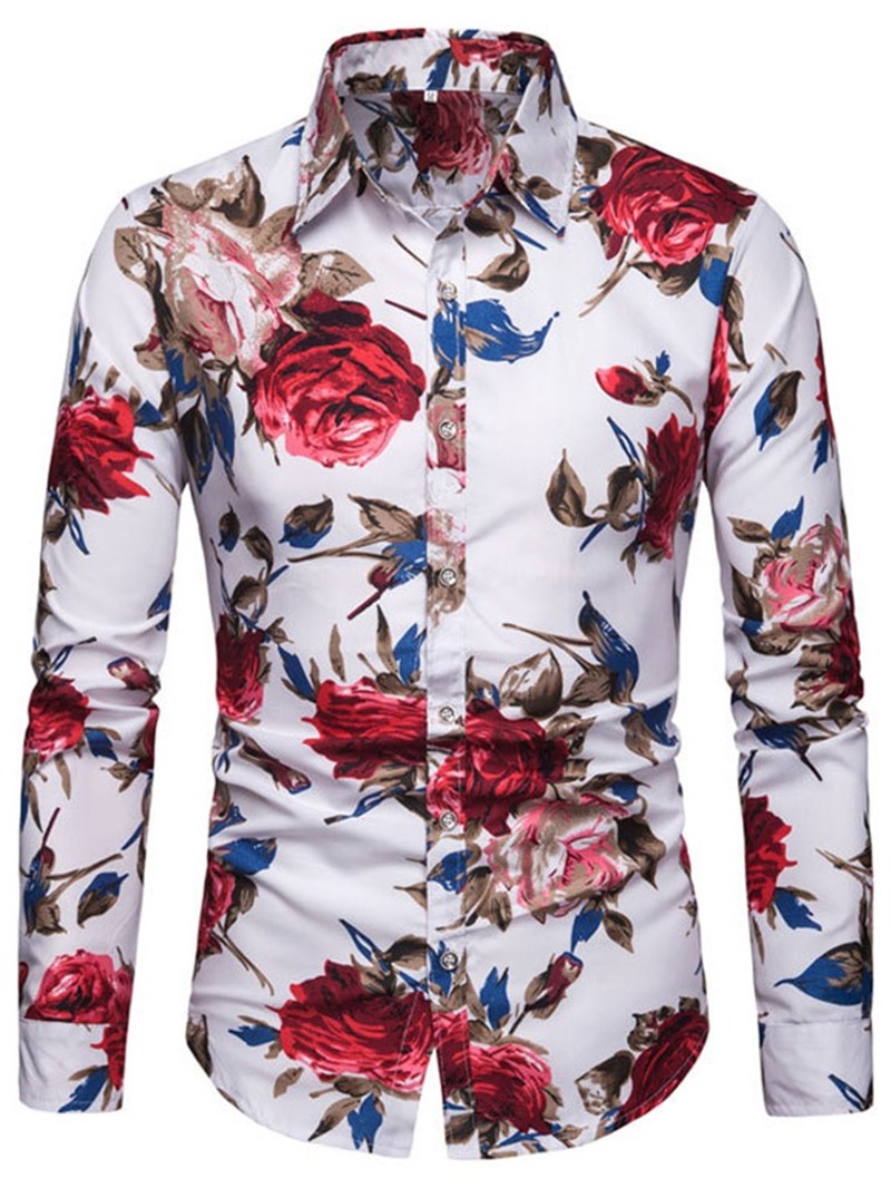 Ericdress Lapel European Floral Slim Single-Breasted Men's Shirt