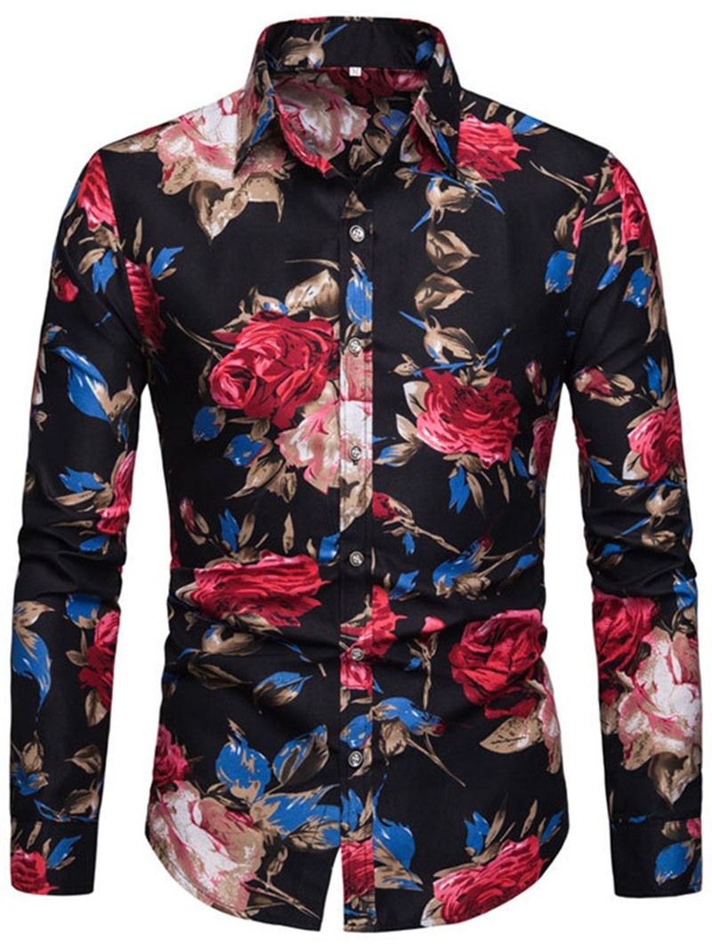 Ericdress Lapel European Floral Slim Single-Breasted Men's Shirt