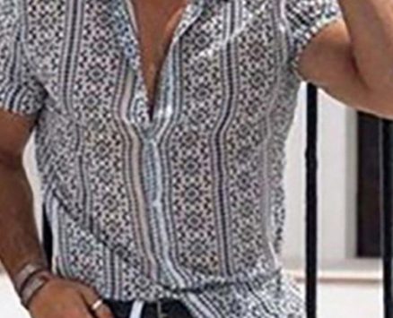 Ericdress Lapel Geometric Casual Single-Breasted Men’s Shirt