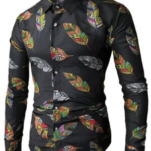 Ericdress Lapel Leaf Print Color Block Men's Shirt