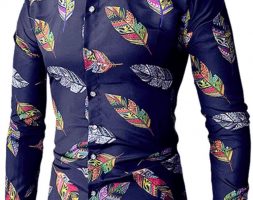 Ericdress Lapel Leaf Print Color Block Men’s Shirt