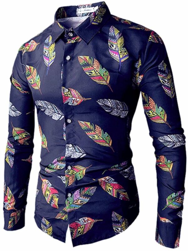 Ericdress Lapel Leaf Print Color Block Men's Shirt