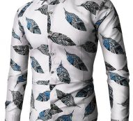 Ericdress Lapel Leaf Print Color Block Men’s Shirt