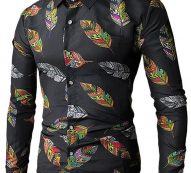Ericdress Lapel Leaf Print Color Block Men’s Shirt