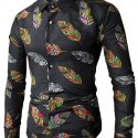 Ericdress Lapel Leaf Print Color Block Men’s Shirt