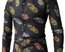Ericdress Lapel Leaf Print Color Block Men’s Shirt