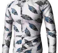 Ericdress Lapel Leaf Print Color Block Men’s Shirt