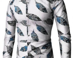 Ericdress Lapel Leaf Print Color Block Men’s Shirt
