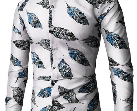 Ericdress Lapel Leaf Print Color Block Men’s Shirt